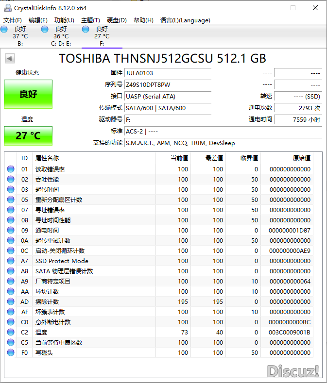 东芝 THNSNJ512GCSU 512G CrystalDiskInfo_20220114.PNG
